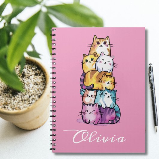 Carnet Chats d'aquarelle Cute personnalisée, minimaliste