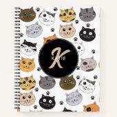 Carnet Chats Drôles et Mignons à Motif Patte et Monogramm (Devant)