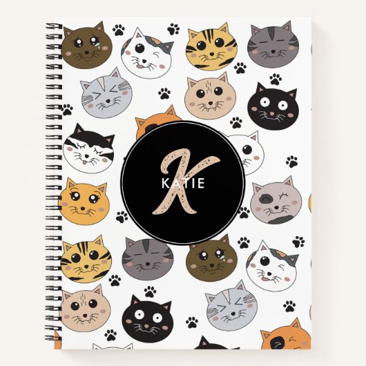 Carnet Chats Drôles et Mignons à Motif Patte et Monogramm (Devant)