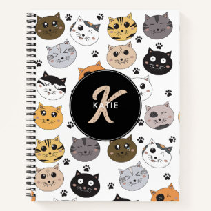 Carnet Chats Drôles Mignons Colorés & Motif de Patte Mono