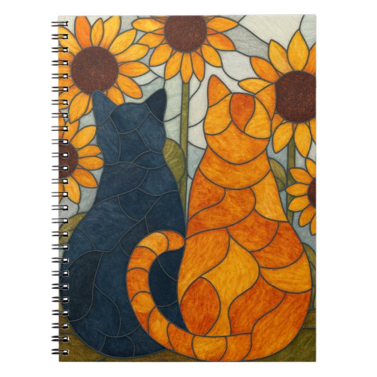 Carnet Chats en vitrail et conception d'art de tournesols (Devant)