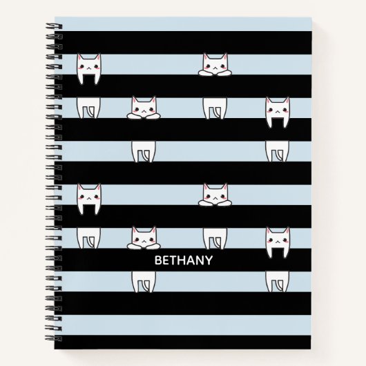 Carnet Chats Escalades mignons sur rayé personnalisé (Devant)