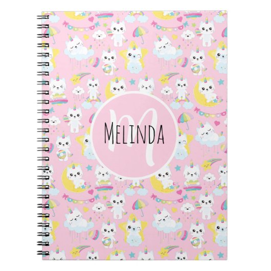 Carnet Chats Licornes Mignons Motif Rose Clair (Devant)