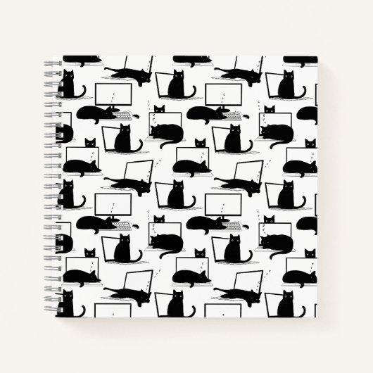 Carnet Chats noirs assis sur des ordinateurs portables Mo (Devant)