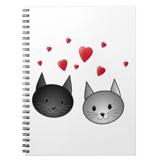 Carnet Chats noirs et gris mignons, avec des coeurs (Devant)
