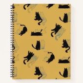 Carnet Chats noirs sur fond de moutarde avec contours ble (Devant)