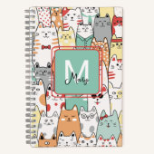 Carnet Chats Pastel Drôle Retour À L'École Monogramme Nom (Recto)