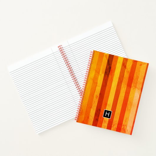 Carnet Chaud Patiné Orange Rouge rayures Monogramme (Intérieur)