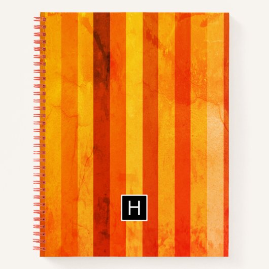 Carnet Chaud Patiné Orange Rouge rayures Monogramme (Devant)