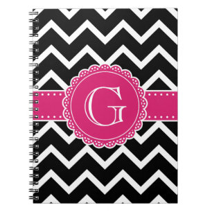 Carnet Chaud rose Fleur Monogramme noir Chevron