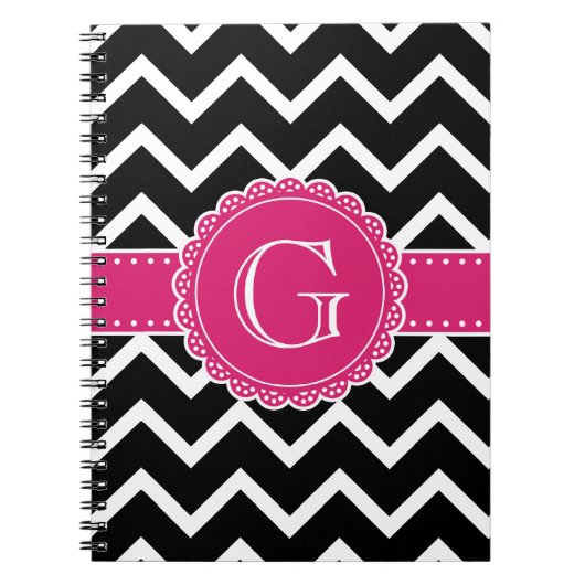 Carnet Chaud rose Fleur Monogramme noir Chevron (Devant)