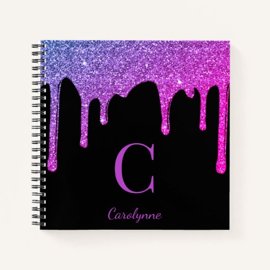 Carnet Chaud rose pourpre Parties scintillant gouttes Mon (Devant)