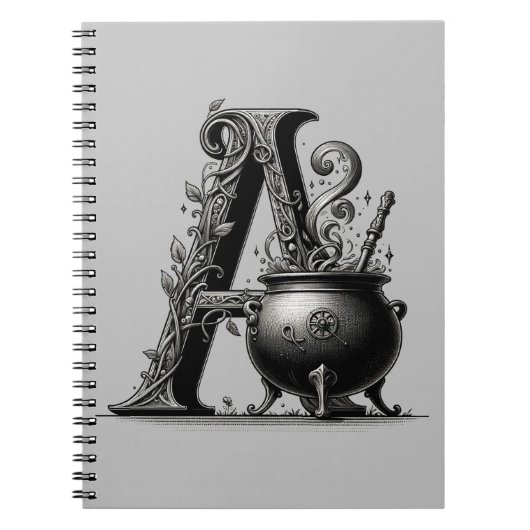 Carnet Chaudière de Sorcière Initiale de Lettre A Grimoir (Devant)
