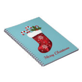 Carnet Chaussette de Noël rouge sur fond bleu avec texte  (Côté Droit)