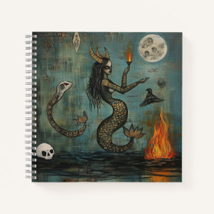 Carnet Chauve-sirène à cornes Lune Occult Dark Witchk AI 