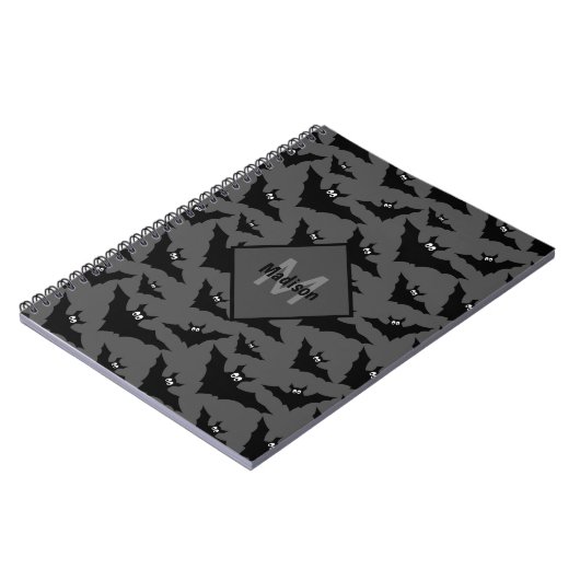 Carnet Chauve-souris noire gris cool Halloween motif Mono (Côté gauche)