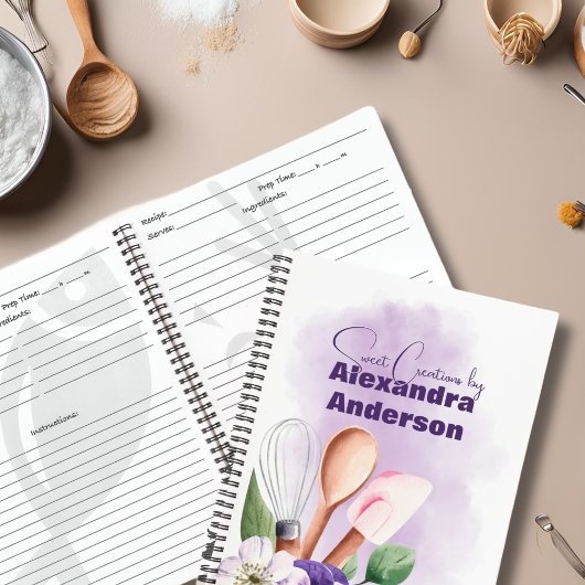 Carnet Chef pâtissier Cuisinière Ustensiles Purple Recett