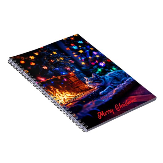 Carnet Cheminée confortable chat mignon Joyeux Noël (Côté Droit)
