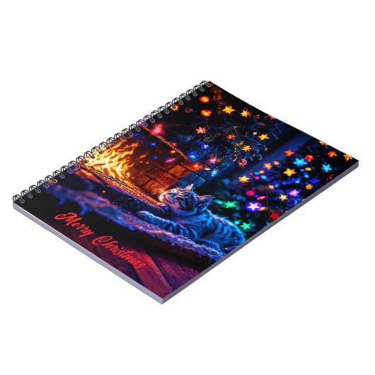 Carnet Cheminée confortable chat mignon Joyeux Noël (Côté gauche)
