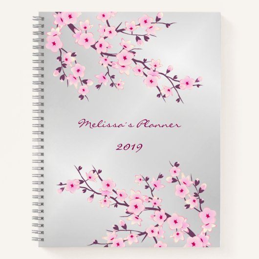 Carnet Cherry Blossoms Pink Silver Ajouter Nom Et Année (Devant)