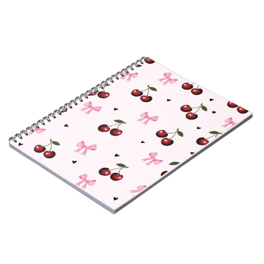 Carnet Cherry & Pink Bows Pattern - Coquette Aesthetic  (Côté gauche)