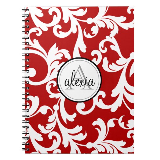 Carnet Cherry Red Monogramme Damask Imprimer (Devant)