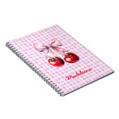 Carnet Cherry with Cute Pink Bow on Gingham Custom Name (Côté Droit)