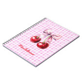 Carnet Cherry with Cute Pink Bow on Gingham Custom Name (Côté gauche)