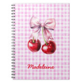 Carnet Cherry with Cute Pink Bow on Gingham Custom Name (Devant)