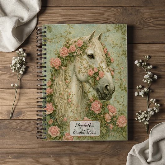 Carnet Cheval blanc avec des roses