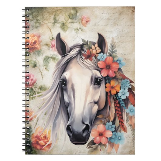 Carnet Cheval blanc dans les fleurs. (Devant)
