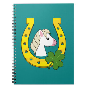 Carnet Cheval blanc mignon avec Chaussure de Cheval d'or,