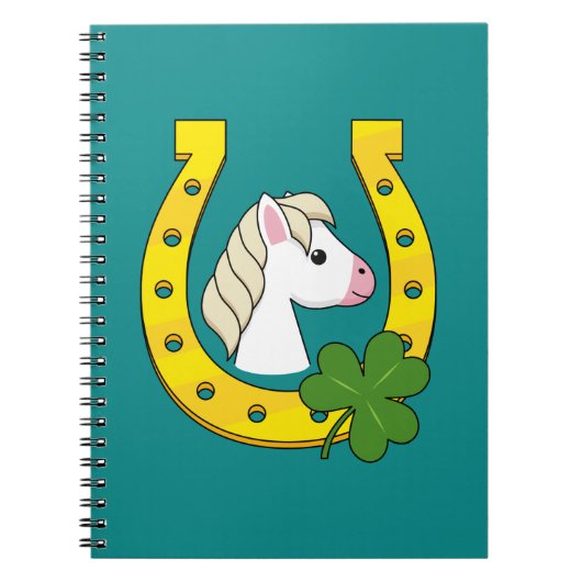 Carnet Cheval blanc mignon avec Chaussure de Cheval d'or, (Devant)