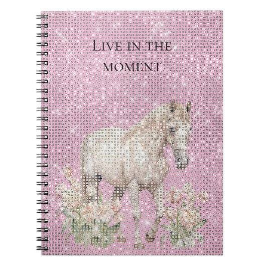 Carnet Cheval Blanc Rose Fleur Éclat (Devant)