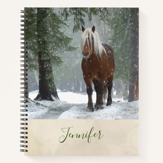Carnet Cheval Brown dans une forêt d'hiver avec chute de (Devant)