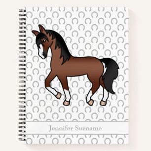 Carnet Cheval brun de dessin animé trottant & texte perso