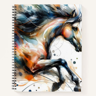 Carnet Cheval courant à l'aquarelle abstraite