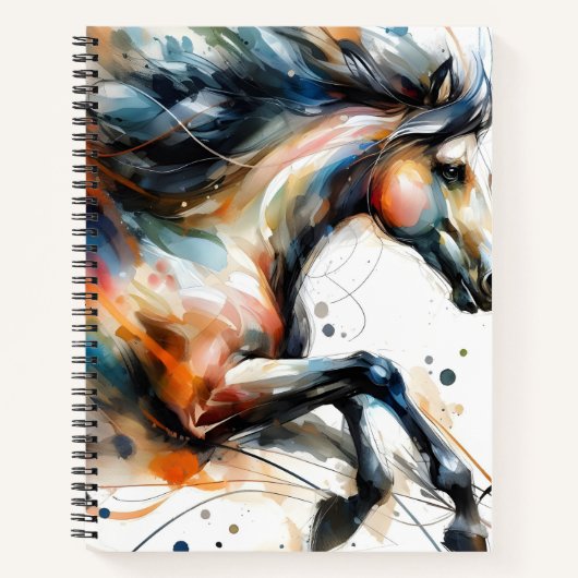 Carnet Cheval courant à l'aquarelle abstraite (Devant)