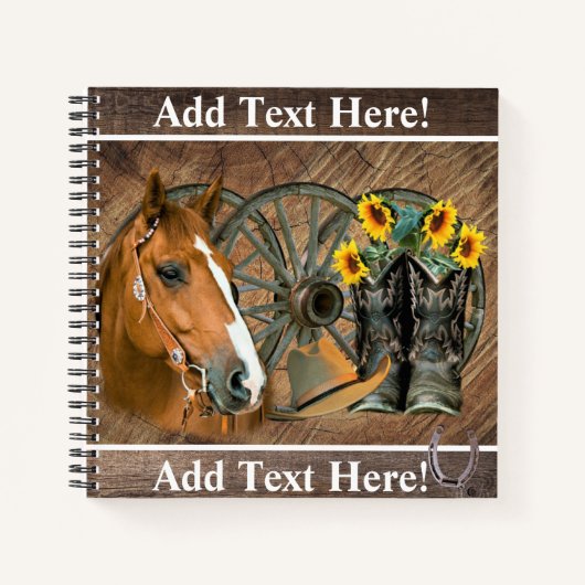 Carnet Cheval Cowboy Boots Wagon Wheels Sunflowers Wester (Devant)