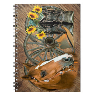 Carnet Cheval Cowboy Boots Wagon Wheels Sunflowers Wester