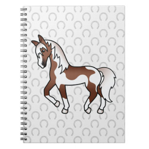 Carnet Cheval de dessin animé trottant Pinto Brun