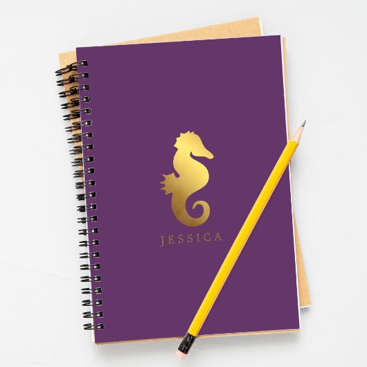 Carnet Cheval de mer de violet et de faux Gold Foil Perso