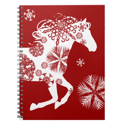 Carnet Cheval de Noël des flocons rouges et blancs (Devant)