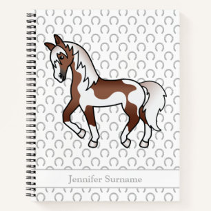 Carnet Cheval de Trotting Pinto Brun Dessin Animé & Texte