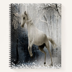 Carnet Cheval D'Hiver Blanc En Forêt De Montagne