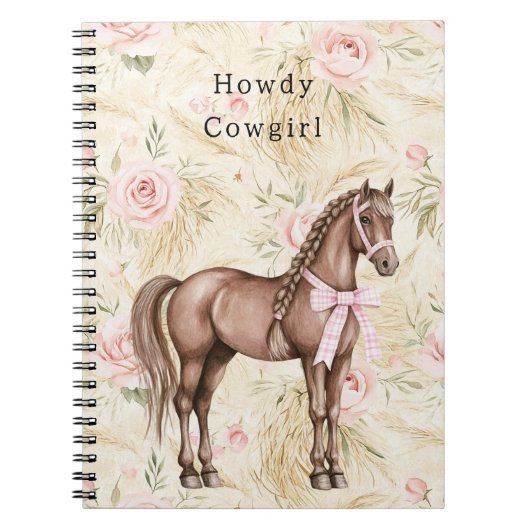 Carnet Cheval floral à la crème rose (Devant)