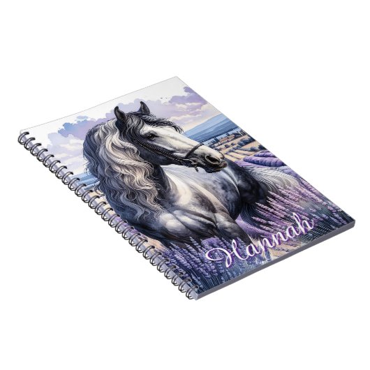 Carnet Cheval gris joli debout en Lavender (Côté Droit)