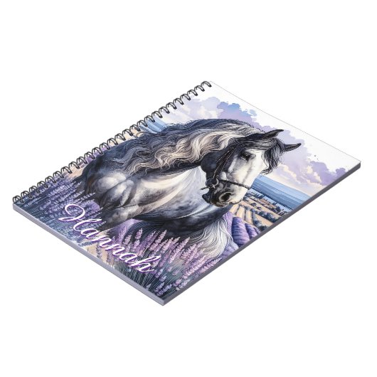 Carnet Cheval gris joli debout en Lavender (Côté gauche)