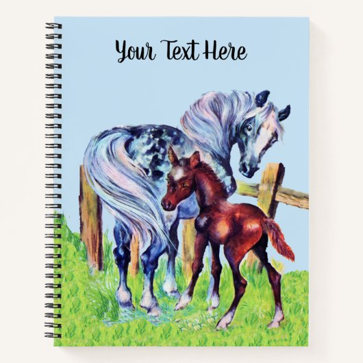 Carnet Cheval Mère Gris Avec Bébé Brown Colt Grass clôtur (Devant)