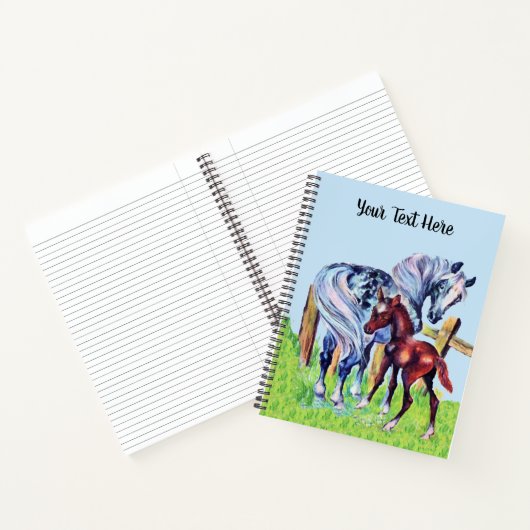Carnet Cheval Mère Gris Avec Bébé Brown Colt Grass clôtur (Intérieur)